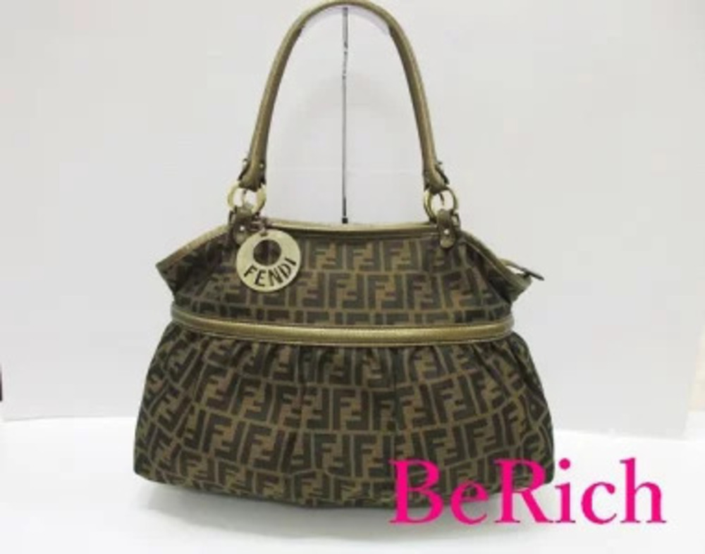 Fendi Tote Bag Chef Zucca Canvas Leather Shoulder Handbag